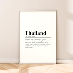 Thailand Print Thailand Wall Art Thailand Poster Definition Print Thailand Travel Poster Thailand Home Décor Gift Dictionary Poster