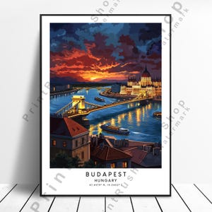 Budapest Hungary Poster Budapest Wall Art Budapest Skyline European City Wall Decor Sunset Poster Hungary Cityscape Art