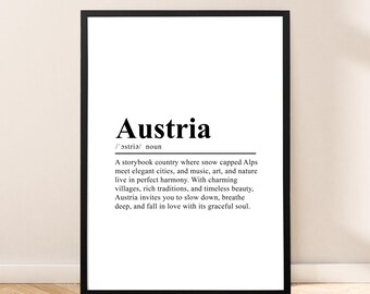 Oostenrijk reisposter muurkunst Oostenrijk afdrukken Oostenrijk poster Oostenrijk muur afdrukken minimalistische Oostenrijk Home Art cadeau definitie afdrukken muurcitaat