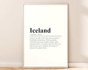 Iceland Travel Print Definition Poster Iceland Wall Art Iceland Wall Print Minimalist Iceland Décor Iceland Gift Iceland Poster Wall Quote
