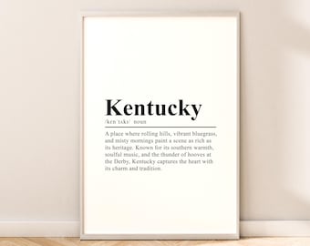 Stampa dello Stato del Kentucky, Arte murale del Kentucky, Definizione del poster del Kentucky, Stampa del poster di viaggio del Kentucky, Regalo per l'arredamento della casa del Kentucky, Dizionario del poster