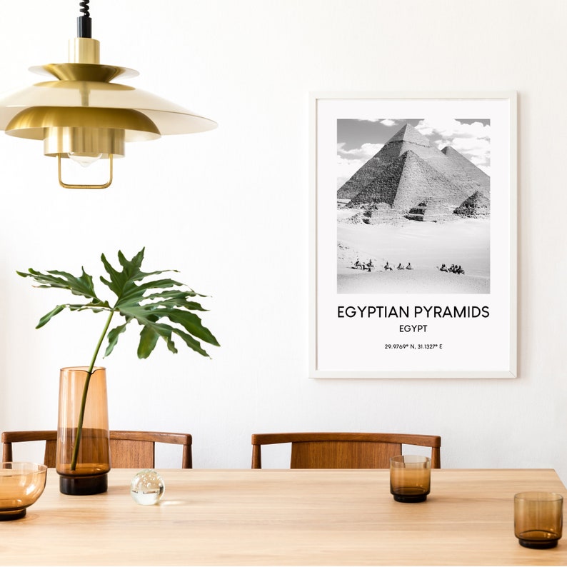 Egyptian Pyramids Print Black and White Giza Necropolis | Etsy