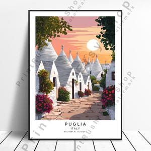 Puglia Travel Print Italy Poster Puglia Illustration Art Puglia Wall Print Wall Hanging Southern Italy Landscape Puglia Poster Home Décor