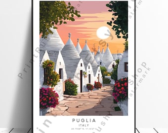 Puglia Travel Print Italy Poster Puglia Illustration Art Puglia Wall Print Wall Hanging Southern Italy Landscape Puglia Poster Home Décor