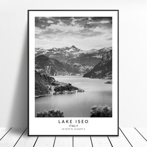 Lake Iseo Travel Print Black and White Lake Iseo Poster Minimalist Lake Iseo Italy Wall Art Lake Iseo Wall Print Sebino Print Gift Art