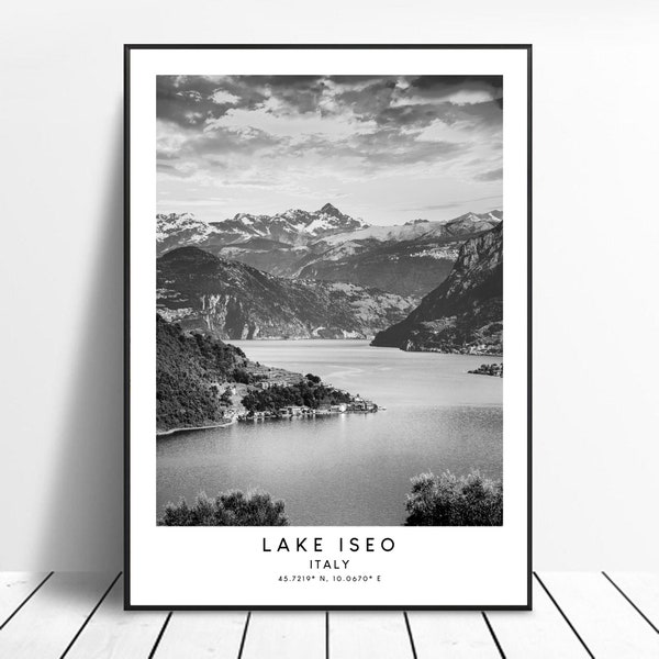 Iseosee Reise Druck schwarz weiß See Iseosee Poster Minimalistische Iseosee Italien Wand Kunst Iseosee Wand Druck Sebino Print Geschenk Art