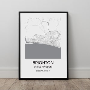 Brighton Map Print Brighton Wall Art Poster Brighton City Map Black and White Brighton Map Wall Décor Brighton and Hove Gift Print