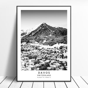Davos Switzerland Travel Print Black and White Davos Poster Minimalist Davos Wall Art Davos Wall Print Davos Gift Print Swiss Alps Poster