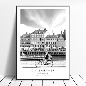 Copenhagen Denmark Travel Print Copenhagen Wall Art Black and White Nyhavn Port Print Coordinates Minimalist Copenhagen City Poster Gift