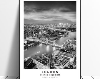 Impression de voyage à Londres, art mural de Londres, affiche de Londres en noir et blanc, affiche de Londres minimaliste, impression murale de Londres, impression de paysage urbain de Londres, art cadeau