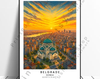 Belgrade Travel Print Illustration Belgrade Poster Wall Art Belgrade Architecture Artwork  Serbia Wall Print Wall Hanging Home Décor Gift