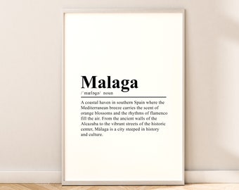 Malaga Travel Print Malaga Definition Malaga Wall Art Malaga Wall Print Minimalist Malaga Spain Print Home Décor Wall Hanging Malaga Gift