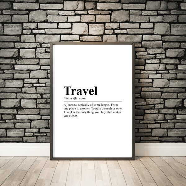 Travel Definition Print Travel Definition Wall Art Gift For Traveller Travel Gift Print Travel Poster Dictionary Print Travel Quote Print