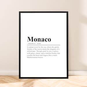 Póster minimalista de definición de arte de pared de Mónaco Impresión de viaje de Mónaco Impresión de pared de Mónaco Decoración del hogar Ideal para regalos o decoración del hogar Póster de Mónaco
