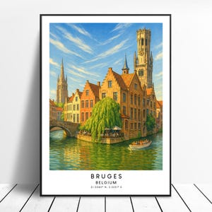 Bruges Belgium Travel Poster Colourful Bruges Print Bruges Wall Art Bruges Wall Poster Home Décor Bruges Illustration Art Wall Hanging Gift