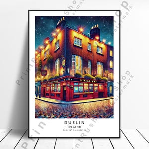 Stampa di Dublino, Irlanda, arte murale di Dublino, poster di Dublino, illustrazione di viaggio, stampa murale di Dublino, arredamento per la casa, regalo di Dublino