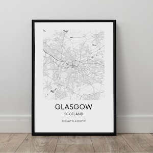 Glasgow Stadt Karte Druck Glasgow Karte Poster Glasgow Schottland Reisedruck Karte von Glasgow Druck Koordinaten Minimalistisches Wandkunst Dekor Geschenk
