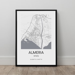 Almeria Stadt karte Print Almeria Karte Poster Almeria Spanien Reisedruck Schwarz-Weiß Almeria Kunst MinimalistIsch Almeria Wandkunst Almeria Print