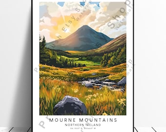 Mourne Mountains Print Mournes Poster Mournes Wall Art Northern Ireland Print Mournes Home Décor Wall Hanging Mourne Mountains Art Gift