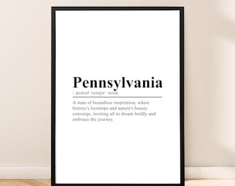 Arte de parede impressa do estado da Pensilvânia, pôster de viagem da Pensilvânia, definição de impressão, pôster da Pensilvânia, decoração minimalista para casa na Pensilvânia, presente