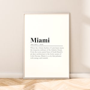 Miami Travel Print Miami Poster Miami Definition Print Miami Print Miami Wall Print Minimalist Miami Art Décor Miami Home Décor Gift