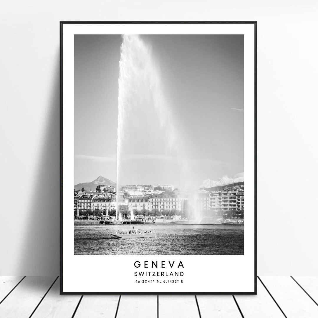 Geneva Art Print Black and White Geneva Poster Geneva Travel Print