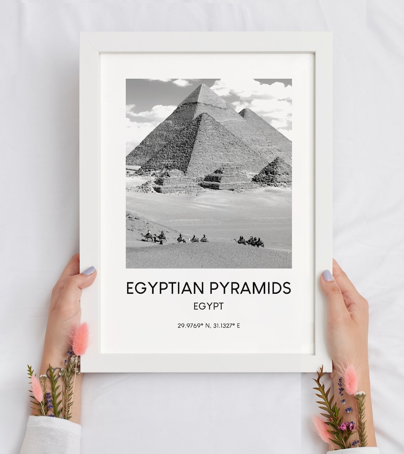 Egyptian Pyramids Print Black and White Giza Necropolis | Etsy