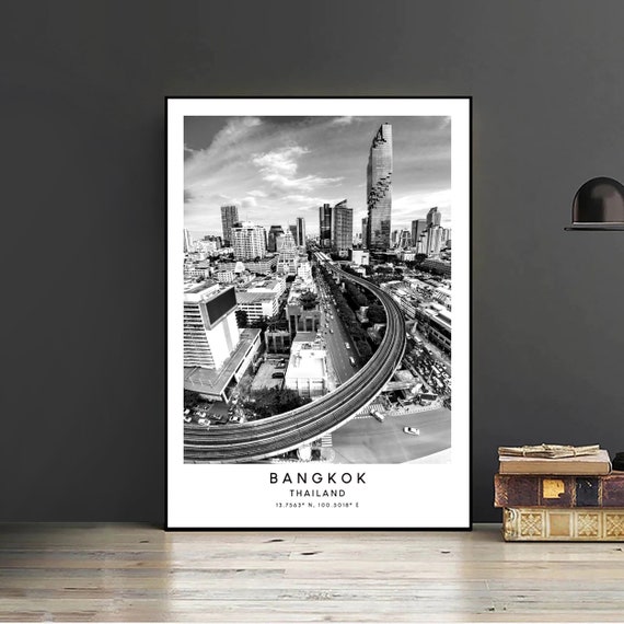 Bangkok Thailand Travel Print Black and White Bangkok Poster