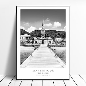 Caribbean Travel Print Black and White Martinique Poster Martinique Print Minimalist Martinique Wall Art Martinique Wall Print Gift Art