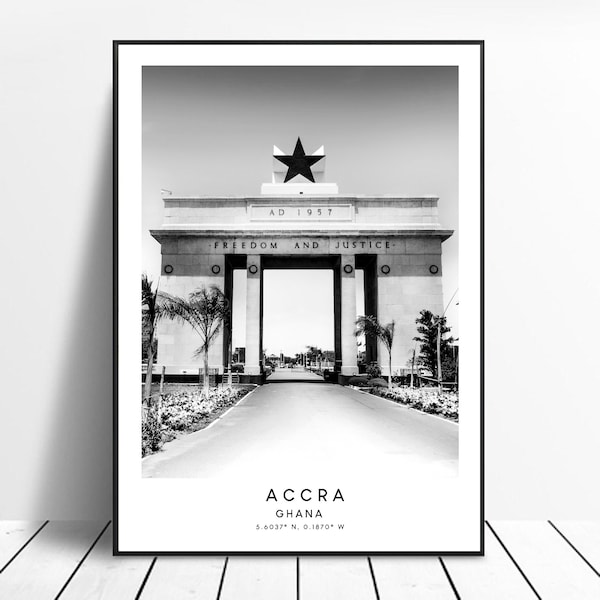 Accra Travel Print Zwart-wit Accra Poster Accra Wall Print Minimalistische Accra Ghana Wall Art Accra Home Décor Accra Print Gift