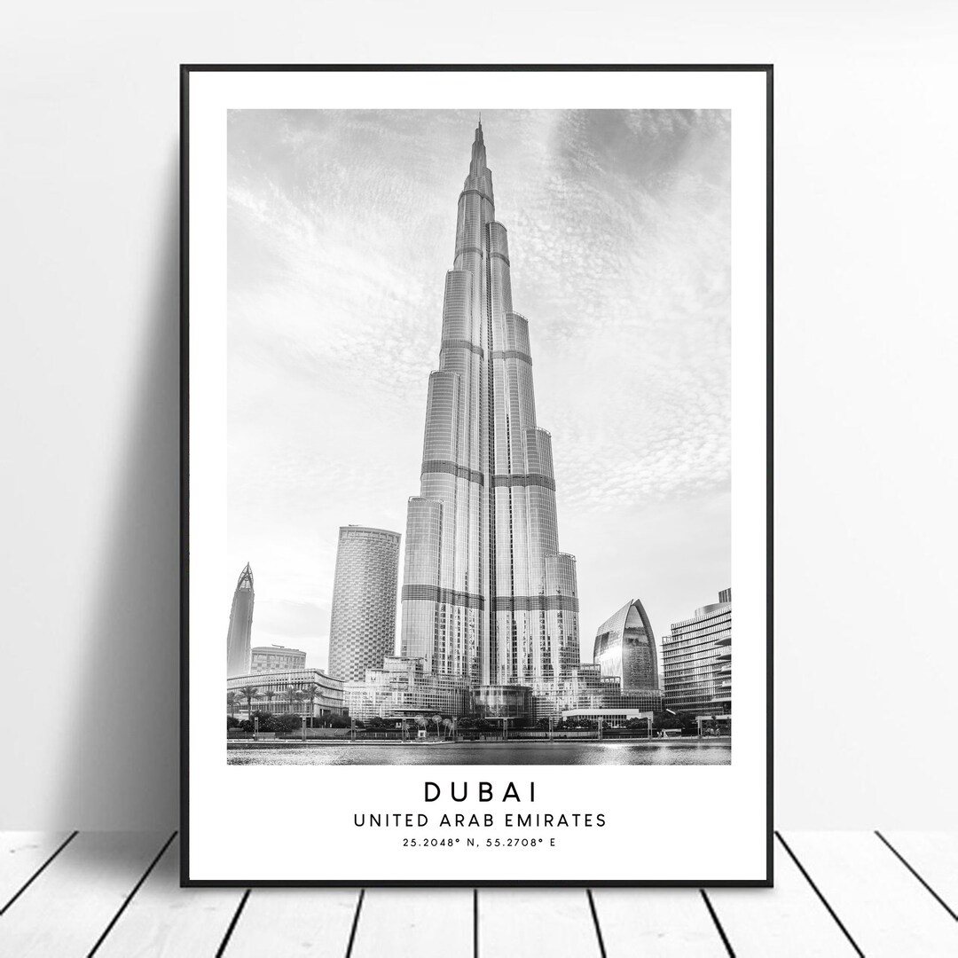 Dubai Travel Print Black and White Dubai Poster Burj Khalifa Print