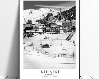 Les Arcs Travel Print Black and White Les Arcs Wall Print Minimalist Les Arcs Wall Art Les Arcs Poster Les Arcs Wall Décor Les Arcs Gift Art