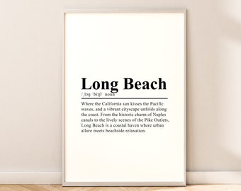 Long Beach Poster Long Beach Travel Print Long Beach Wall Art Long Beach Wall Print Minimalist Long Beach Art Long Beach Definition Gift