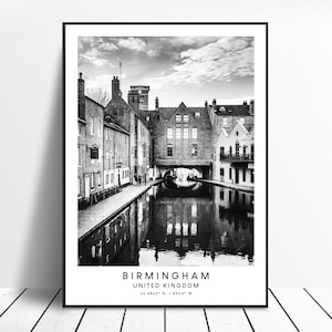 Birmingham Reisedruck Schwarz-Weiß Birmingham Poster Birmingham Wahrzeichen Koordinaten Print Minimalist Birmingham Wandkunst Geschenkdruck