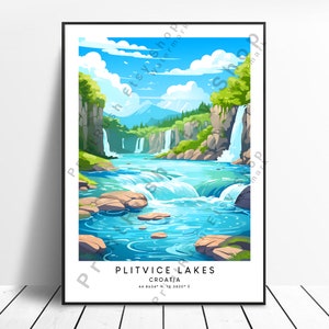 Croatia Travel Print Colourful Plitvice Lakes Poster Plitvice Lakes Print Minimalist Plitvice Lakes Wall Art Croatia Poster Christmas Gift