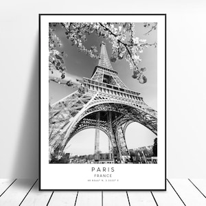 Impresión de viaje de París Póster de París en blanco y negro Impresión de la Torre Eiffel Arte de pared de París minimalista Impresión de pared de París Impresión de regalo de París