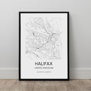 Halifax Map Print Halifax Map Poster Halifax Wall Art Poster Halifax Travel Print Black and White Halifax Map UK Halifax Art Print Gift
