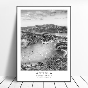 Antigua Print Black and White Antigua Island Poster Antigua Wall Print Antigua Artwork Minimalist Antigua Wall Art Antigua Gift Print
