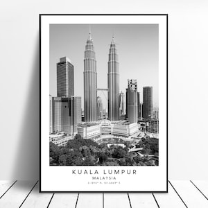 Kuala Lumpur Travel Print Black and White Kuala Lumpur Poster Kuala Lumpur Coordinates Print Minimalist Kuala Lumpur Wall Print Gift Art