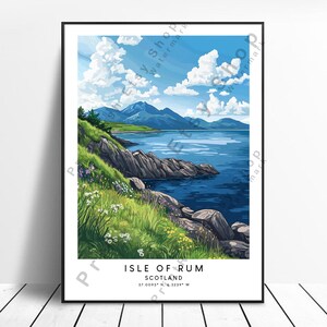 Scotland Travel Print Isle of Rum Poster Isle of Rum Wall Art Colourful Rùm Scotland Print Isle of Rum Home Décor Illustration Gift Art