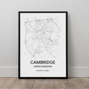 Cambridge City Map Print Black and White Cambridge Map Art Poster Minimalist Cambridge Map Poser Cambridge Wall Art Travel Print Gift