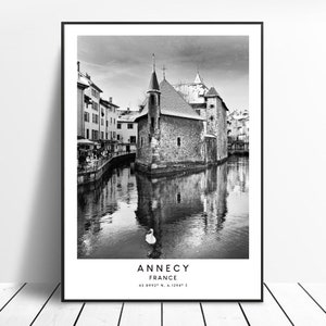 Annecy Travel Print  Black and White Annecy Poster Annecy France Art Print Annecy Wall Print Minimalist Annecy Wall Art Annecy Gift Print