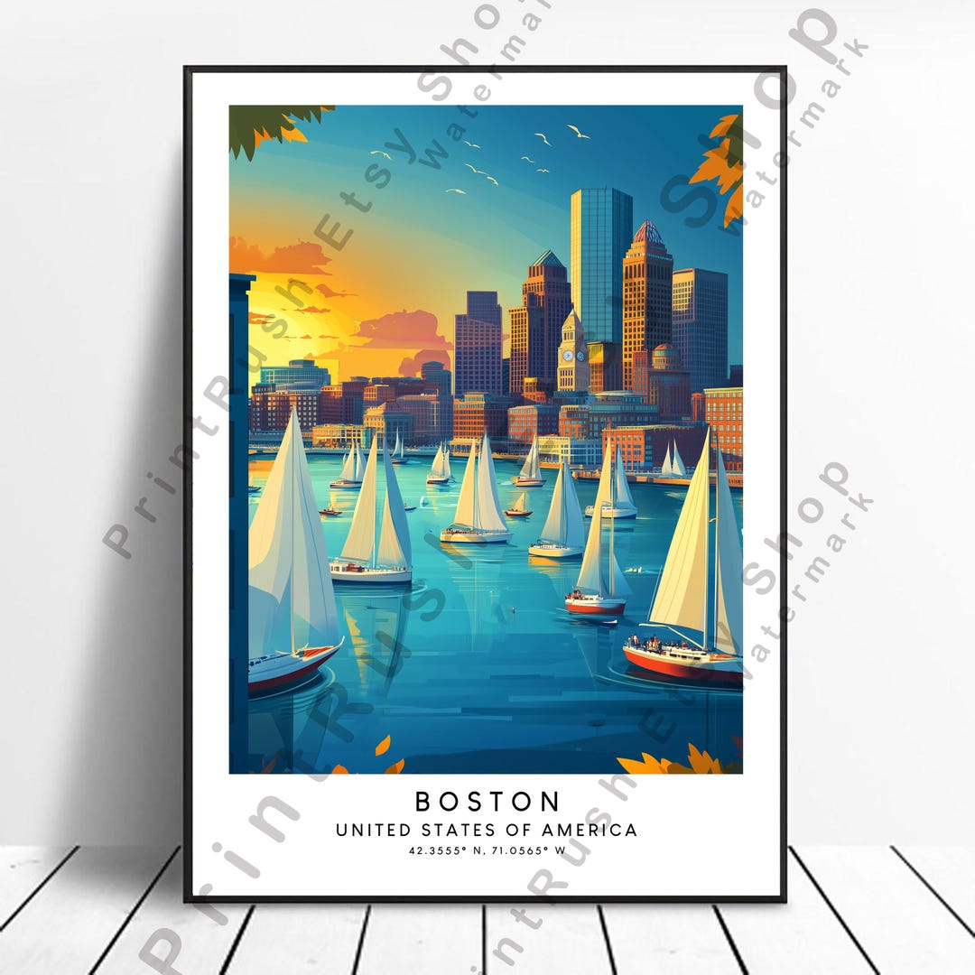 Boston Massachusetts Print Modern Wall Art Boston Skyline Art Boston ...
