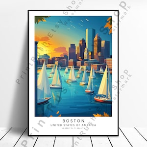 Boston Massachusetts Print Modern Wall Art Boston Skyline Art Boston Travel Poster Illustration Home Décor Boston Wall Poster Gift