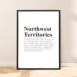 Minimalist Northwest Territories Poster Definition Wall Art Northwest Territories Canada Wall Quote Northwest Territories Print Dictionary