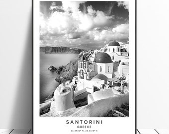 Santorini Travel Print Santorini Poster Santorini Wall Art Santorini Print Art Santorini Home Décor Black and White Santorini Print