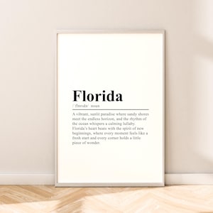 Impresión de definición del estado de Florida Póster de viaje de Florida Arte mural de Florida Impresión de pared de Florida Póster minimalista de Florida Decoración de Florida Regalo