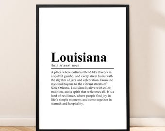 Louisiana Travel Poster Wall Art Louisiana Print Wall Quote Louisiana Poster Minimalist Louisiana Art Home Décor Gift Dictionary Print