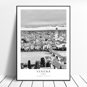 VERONA Italien Druck VERONA Poster VERONA Druck VERONA Wand Kunst Schwarz Weiß VERONA Kunstdruck Home Décor VERONA Reise Geschenk Poster
