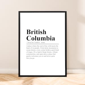 British Columbia Travel Poster Canada Wall Art British Columbia Wall Print Wall Quote British Columbia Poster Minimalist Art Décor Gift